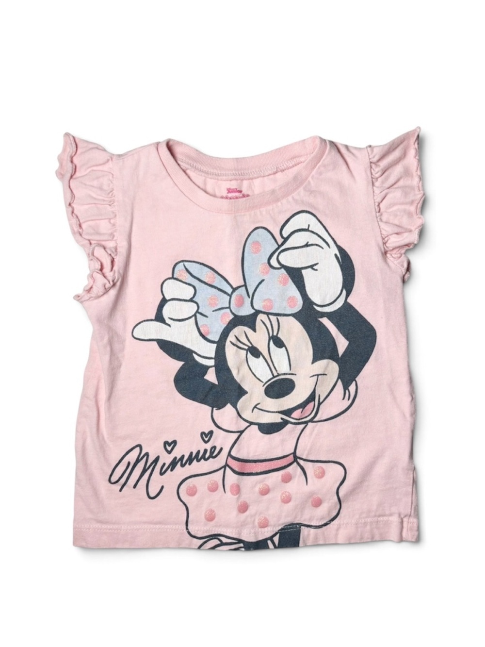Official Disney Junior Minnie Mouse Flutter Sleeve Pink Tee 3T Coquette Ruffle
